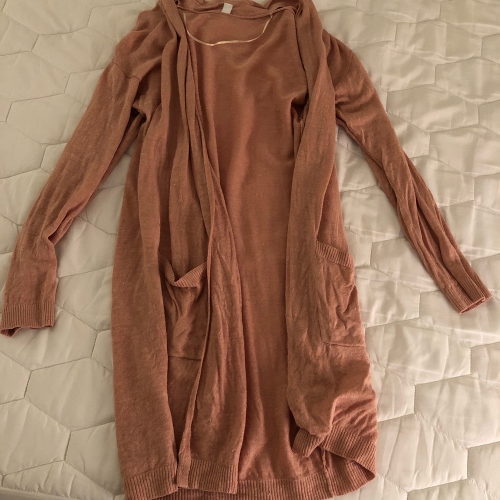 Uniqlo blush pink long cardigan with pockets. Sm.
